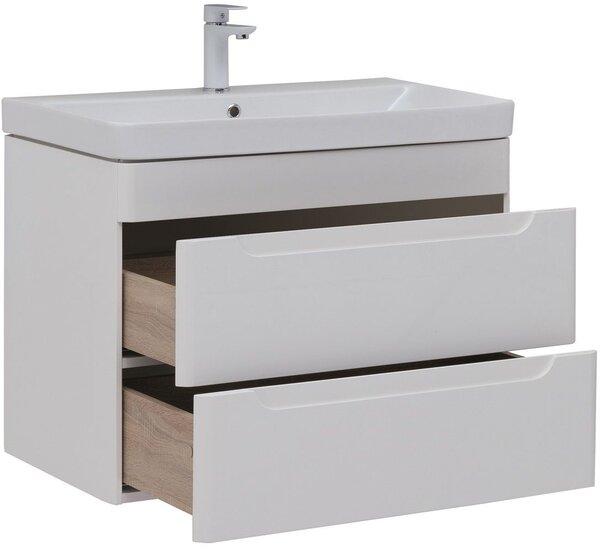 Тумба с раковиной Aquanet София 80 белый глянец (2 ящика)