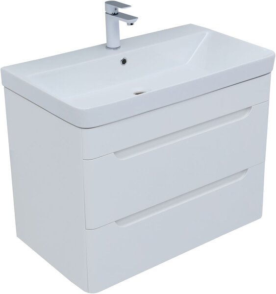 Тумба с раковиной Aquanet София 80 белый глянец (2 ящика)