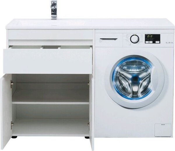 Тумба с раковиной Aquanet Токио 130 L белый (напольная, 1 ящик, 2 дверцы)