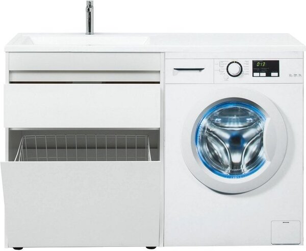 Тумба с раковиной Aquanet Токио 130 L белый (напольная, 1 ящик)