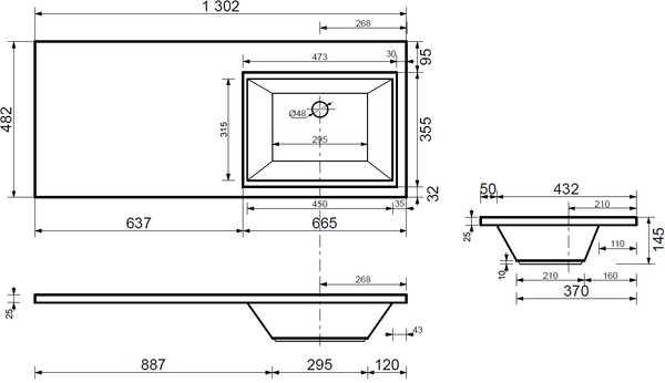 Тумба с раковиной Aquanet Токио 130 R белый (подвесная, 1 ящик)
