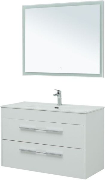 Комплект мебели для ванной Aquanet Августа 100 белый (ручка хром, раковина Flat)