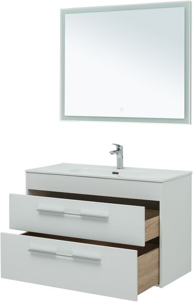 Комплект мебели для ванной Aquanet Августа 100 белый (ручка хром, раковина Flat)