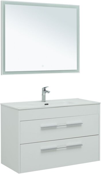 Комплект мебели для ванной Aquanet Августа 100 белый (ручка хром, раковина Flat)