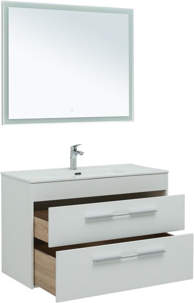 Комплект мебели для ванной Aquanet Августа 100 белый (ручка хром, раковина Flat)