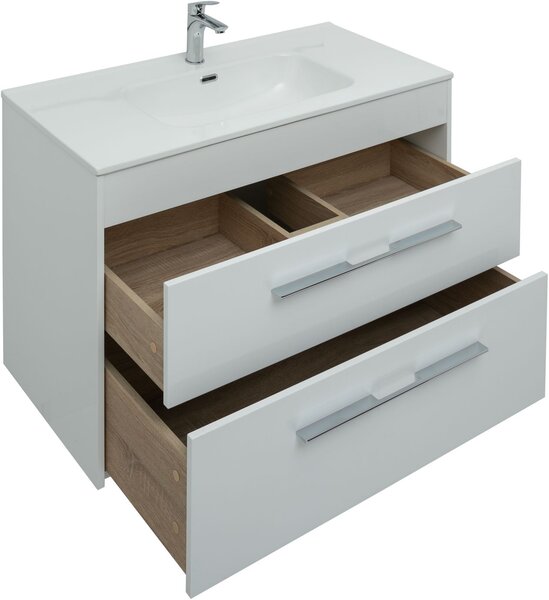 Комплект мебели для ванной Aquanet Августа 100 белый (ручка хром, раковина Flat)
