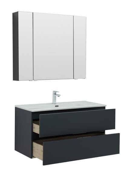 Комплект мебели для ванной Aquanet Алвита New 100 2 ящика, антрацит