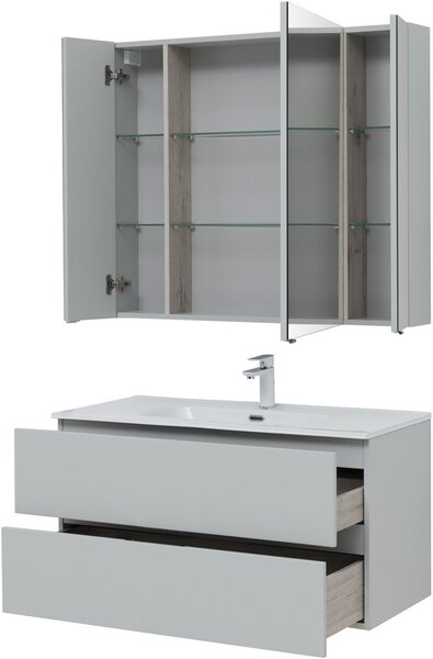 Комплект мебели для ванной Aquanet Алвита New 100 2 ящика, серый