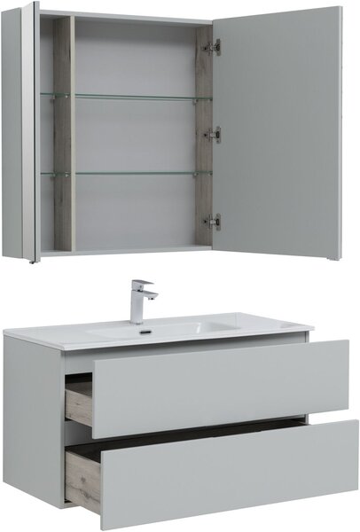 Комплект мебели для ванной Aquanet Алвита New 100 2 ящика, серый
