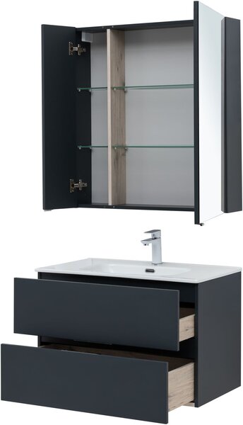Комплект мебели для ванной Aquanet Алвита New 80 2 ящика, антрацит