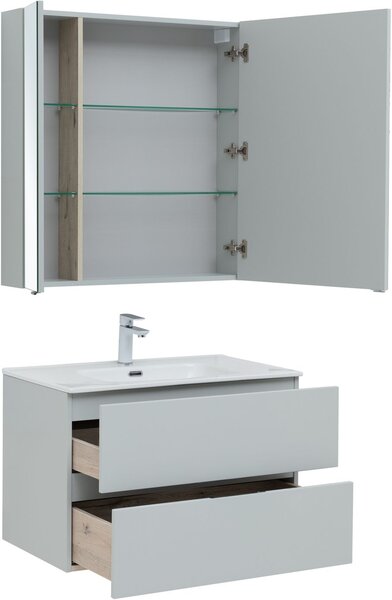 Комплект мебели для ванной Aquanet Алвита New 80 2 ящика, серый
