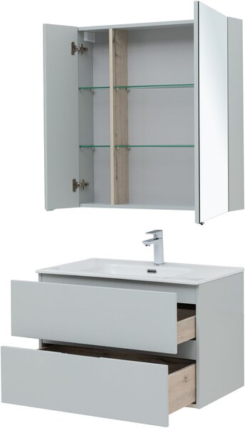 Комплект мебели для ванной Aquanet Алвита New 80 2 ящика, серый