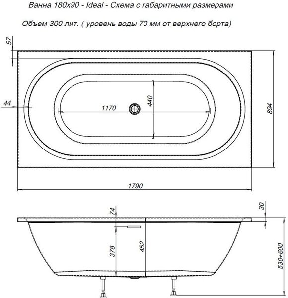 Акриловая ванна Aquanet Ideal 180x90