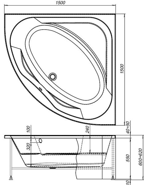 Каркас сварной для акриловой ванны Aquanet Vista 150x150