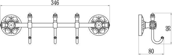 Планка с крючками (3 крючка) Savol 58с (S-005873C)