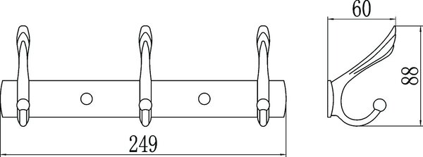 Планка с крючками (3 крючка) Savol (S-00113B)