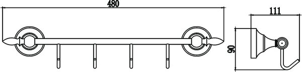 Планка с крючками (4 крючка) Savol 68b (S-06874B)