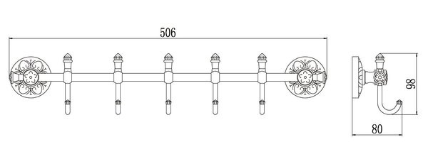Планка с крючками (5 крючков) Savol 58b (S-005875B)