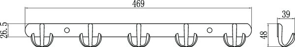 Планка с крючками (5 крючков) Savol (S-002255) в упаковке 2 шт