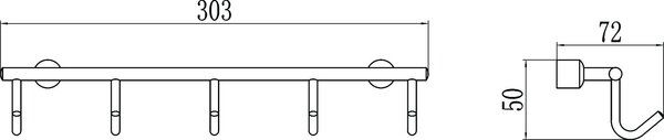 Планка с крючками (5 крючков) Savol (S-005255) в упаковке 2 шт