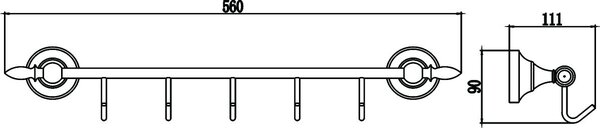 Планка с крючками (5 крючков) Savol 68b (S-06875B)