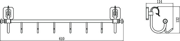 Планка с крючками (6 крючков) Savol 64 (S-006476)