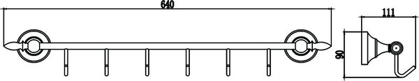 Планка с крючками (6 крючков) Savol 68b (S-06876B)