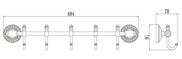 Планка с крючками (5 крючков) S-006675H Savol