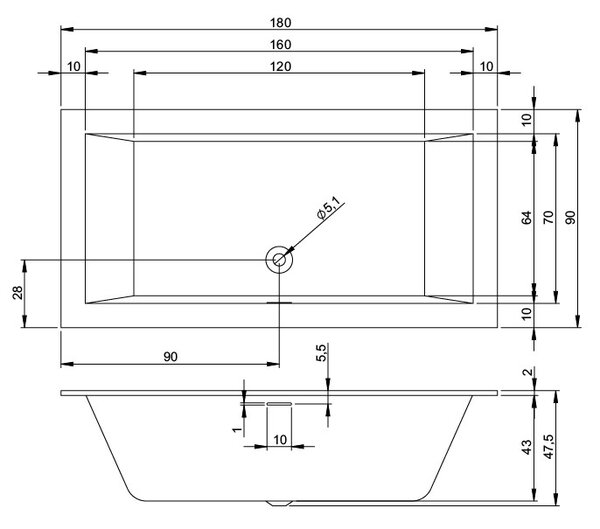 Акриловая ванна RIHO RETHING CUBIC 180х90