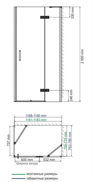 Душевой уголок WasserKRAFT AllerBLACK MATT 10H06RBLACK MATT 120х80 профиль хром/черный