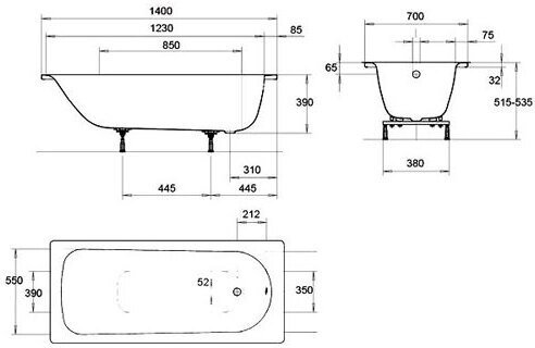 Стальная ванна KALDEWEI Eurowa 140x70 mod. 309-1 119512030001
