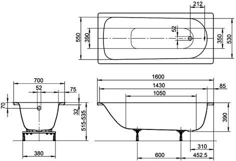 Стальная ванна KALDEWEI Eurowa 160x70 mod. 311-1 119712030001