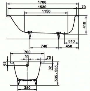 Стальная ванна KALDEWEI Saniform Plus Star 170x70 standard mod. 335 (с отверстиями под ручки) 133500010001