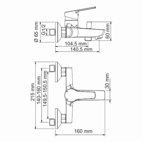 Смеситель для ванны с душем WasserKRAFT Rhin 4400 4401 хром