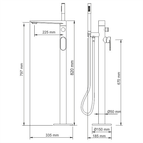 Смеситель для ванны с душем WasserKRAFT Elbe 7400 7421 черный