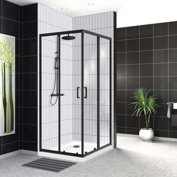 Душевой уголок BelBagno UNO-195-A-2-100-C-NERO, стекло Прозрачное