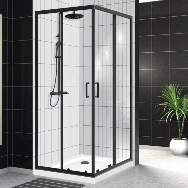 Душевой уголок BelBagno UNO-195-A-2-100-C-NERO, стекло Прозрачное
