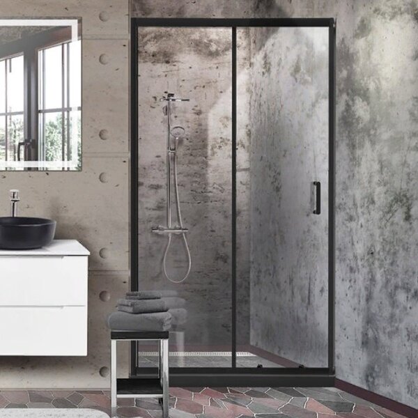 Душевая дверь BelBagno UNO-195-BF-1-120-C-NERO, стекло прозрачное, регулировка 118,8-121,2 см