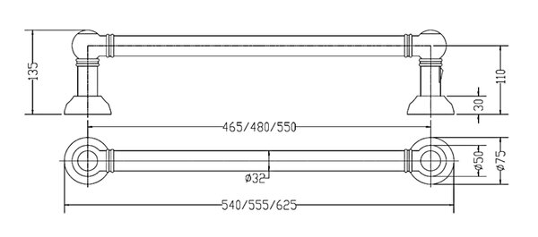Электрический полотенцесушитель Margaroli 9 - 621 (int 465) Brushed gold с выключателем 9621465BGS