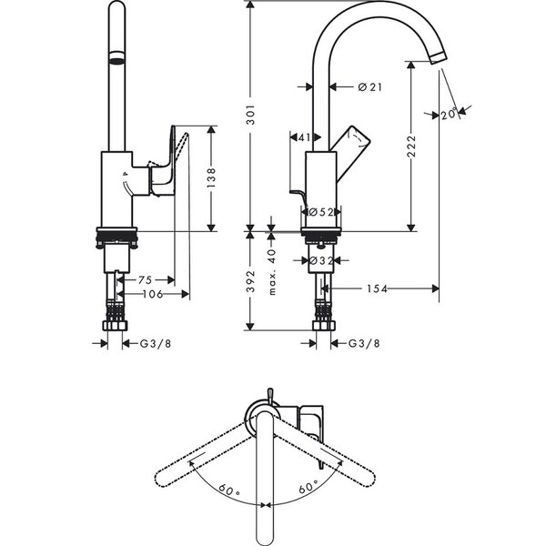Смеситель для раковины 72576000 Hansgrohe Rebris E