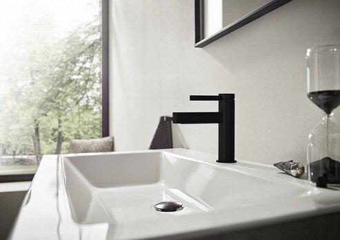 Смеситель для раковины Hansgrohe Finoris 76020670 со сливным гарнитуром, матовый черный