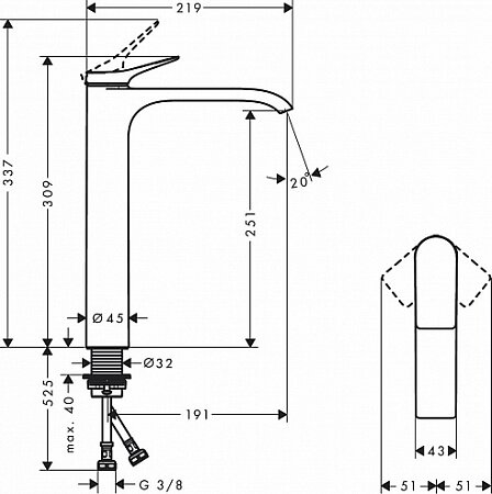 Смеситель для раковины Hansgrohe Vivenis 250 без сливного гарнитура 75042000, хром