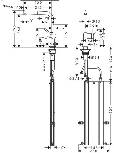 Кухонный смеситель 270 с вытяжным изливом 1 jet Hansgrohe Talis M54 Sbox 72809000