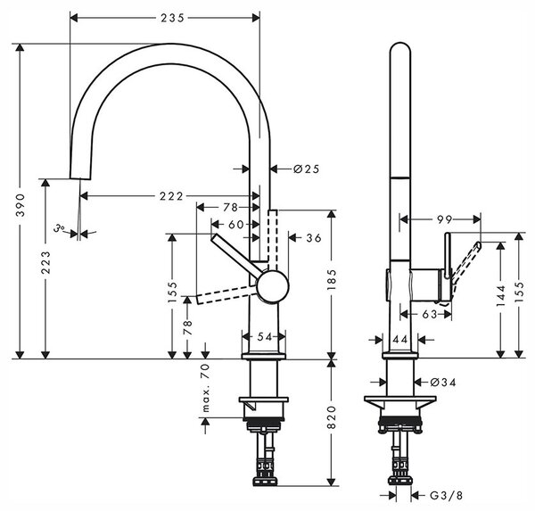 Кухонный смеситель 220, 1jet Hansgrohe 72804800, под сталь