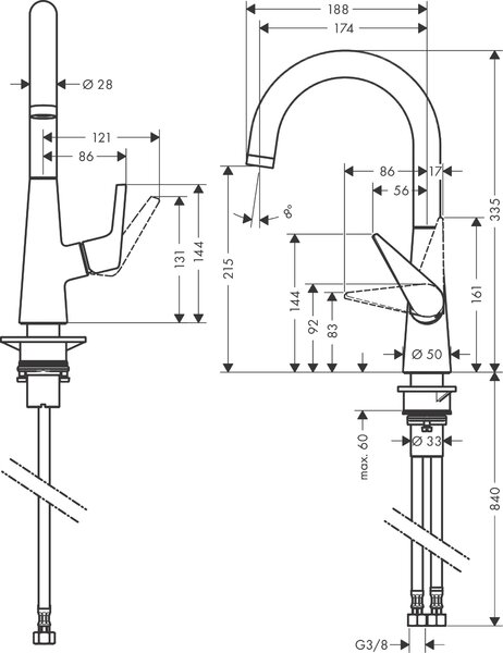 Кухонный смеситель 220, 1jet Hansgrohe 72814000, хром