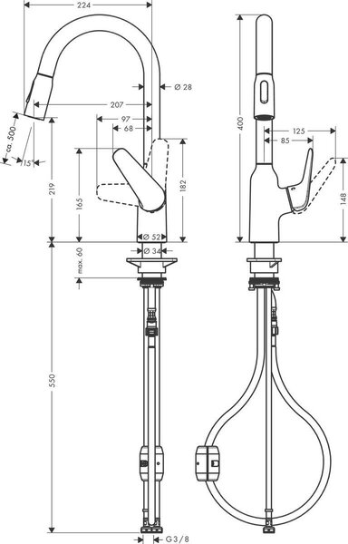 Кухонный смеситель 220, с вытяжным душем, 2jet Hansgrohe 71800000, хром