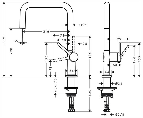 Кухонный смеситель U 220, 1jet Hansgrohe 72806000, хром