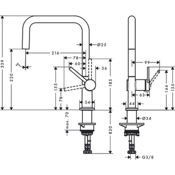Кухонный смеситель U 220, 1jet Hansgrohe 72806670, матовый черный