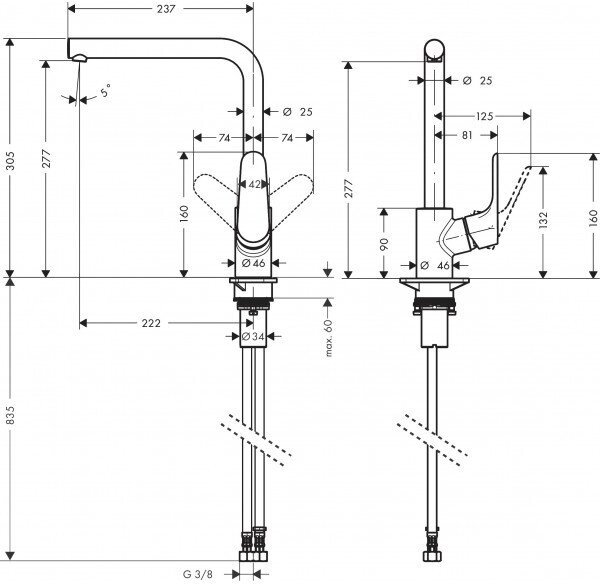 Смеситель для кухни Hansgrohe Focus 31817670, черный матовый