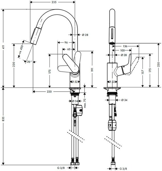Смеситель для кухни Hansgrohe Focus 31815800, цвет сталь